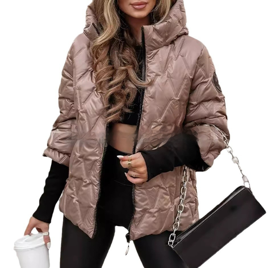 Emily | Glossy Contrast-Cuff Hooded Puffer Jacket
