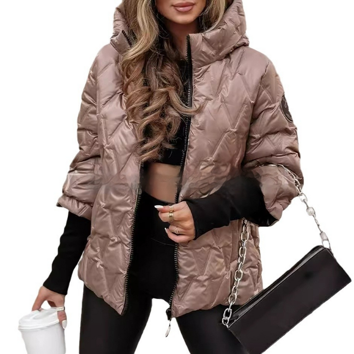 Emily | Glossy Contrast-Cuff Hooded Puffer Jacket