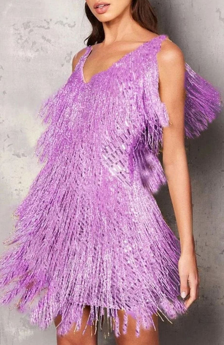 Fallon | Tiered Fringe A-Line Sequin Cocktail Dress