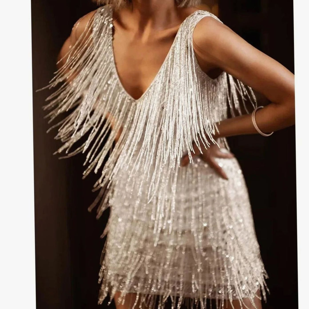 Fallon | Tiered Fringe A-Line Sequin Cocktail Dress