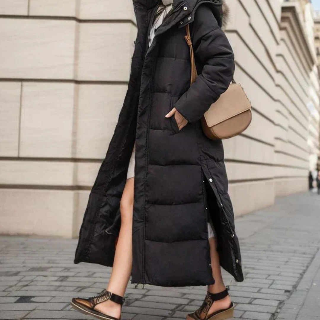 Fiona | Hooded Quilted Long Puffer Coat