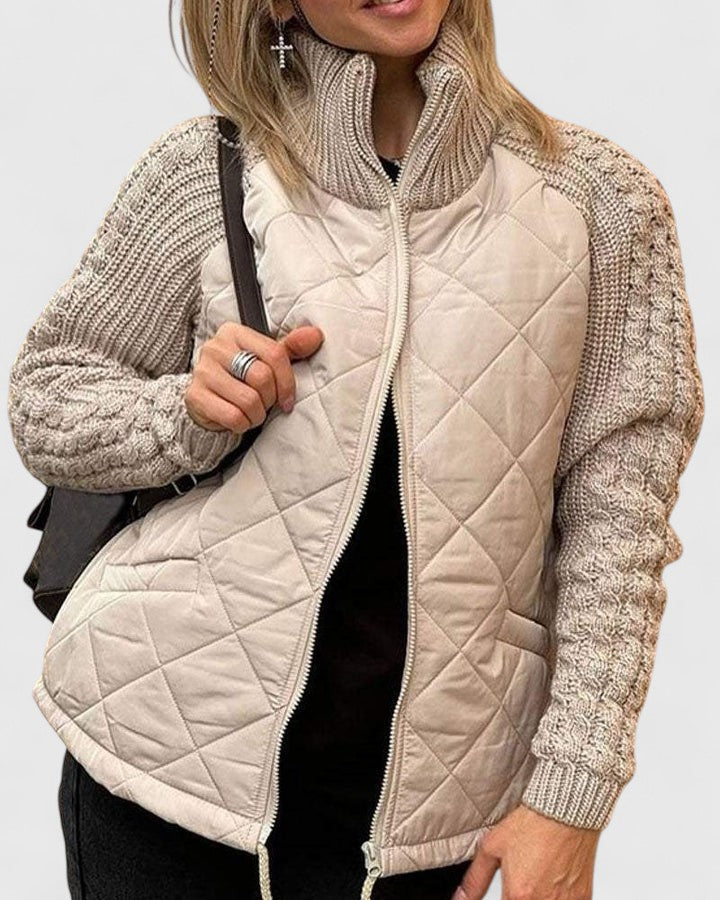 Hazel | Cable-Knit Sleeve Turtleneck Quilted Jacket
