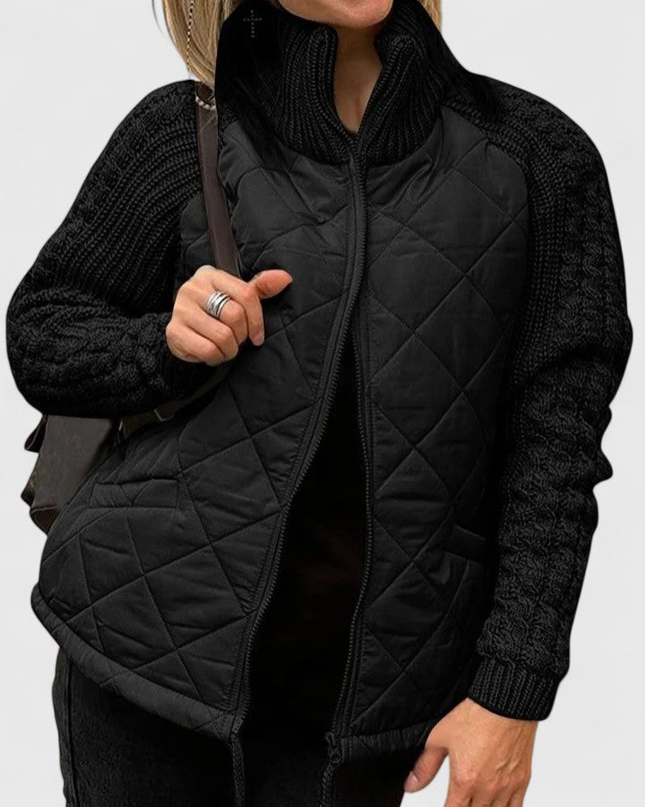 Hazel | Cable-Knit Sleeve Turtleneck Quilted Jacket