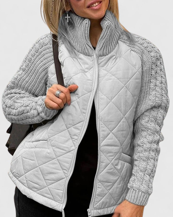 Hazel | Cable-Knit Sleeve Turtleneck Quilted Jacket