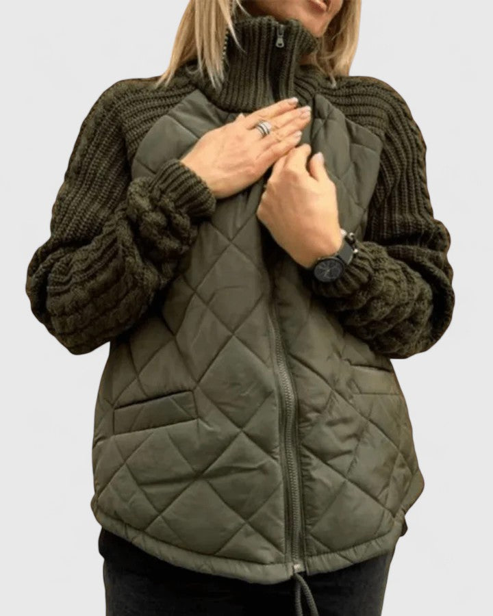 Hazel | Cable-Knit Sleeve Turtleneck Quilted Jacket