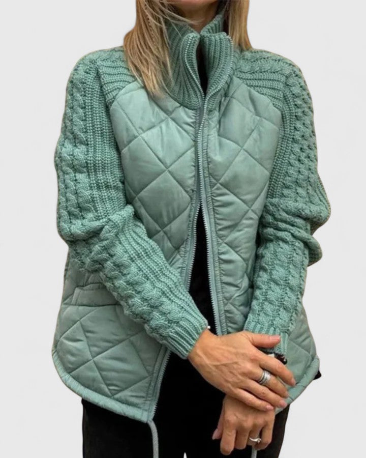 Hazel | Cable-Knit Sleeve Turtleneck Quilted Jacket