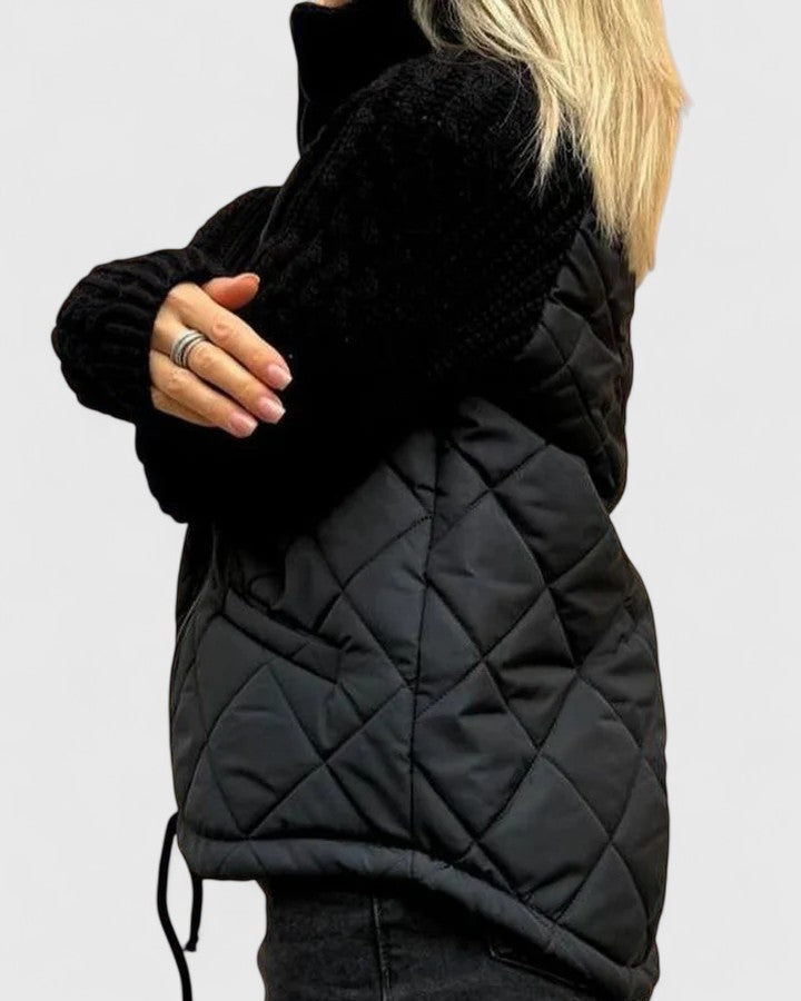Hazel | Cable-Knit Sleeve Turtleneck Quilted Jacket
