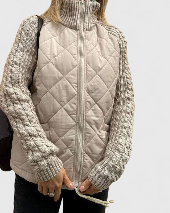 Hazel | Cable-Knit Sleeve Turtleneck Quilted Jacket
