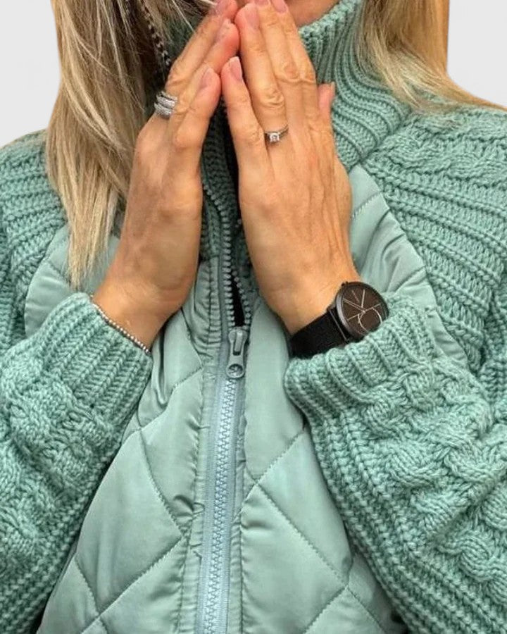 Hazel | Cable-Knit Sleeve Turtleneck Quilted Jacket