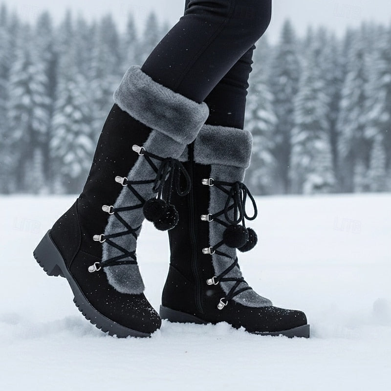 Harper | Fur-Trimmed Waterproof Lace-Up Knee-High Winter Boots