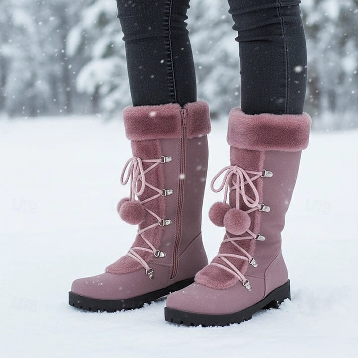 Harper | Fur-Trimmed Waterproof Lace-Up Knee-High Winter Boots