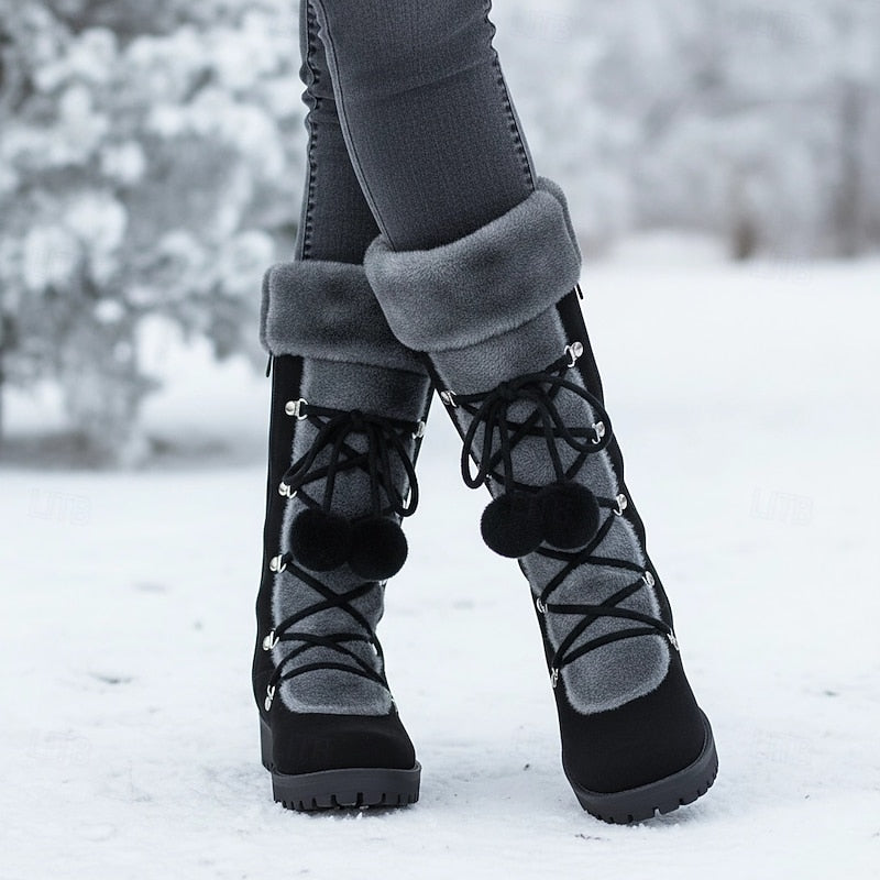 Harper | Fur-Trimmed Waterproof Lace-Up Knee-High Winter Boots