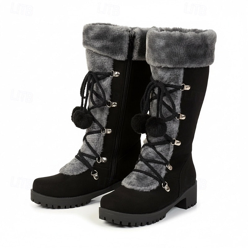Harper | Fur-Trimmed Waterproof Lace-Up Knee-High Winter Boots