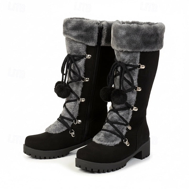 Harper | Fur-Trimmed Waterproof Lace-Up Knee-High Winter Boots