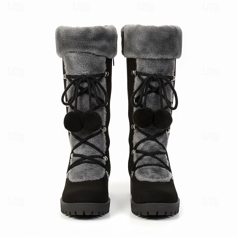 Harper | Fur-Trimmed Waterproof Lace-Up Knee-High Winter Boots