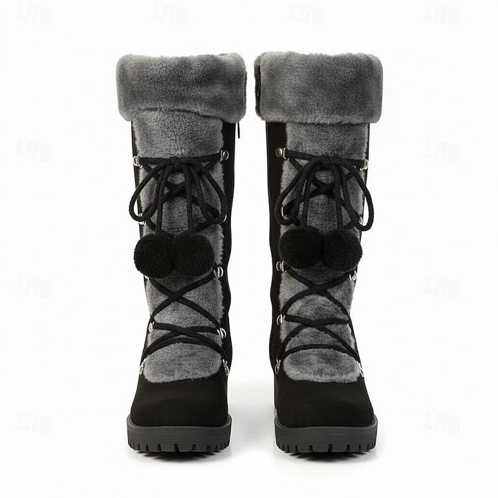 Harper | Fur-Trimmed Waterproof Lace-Up Knee-High Winter Boots
