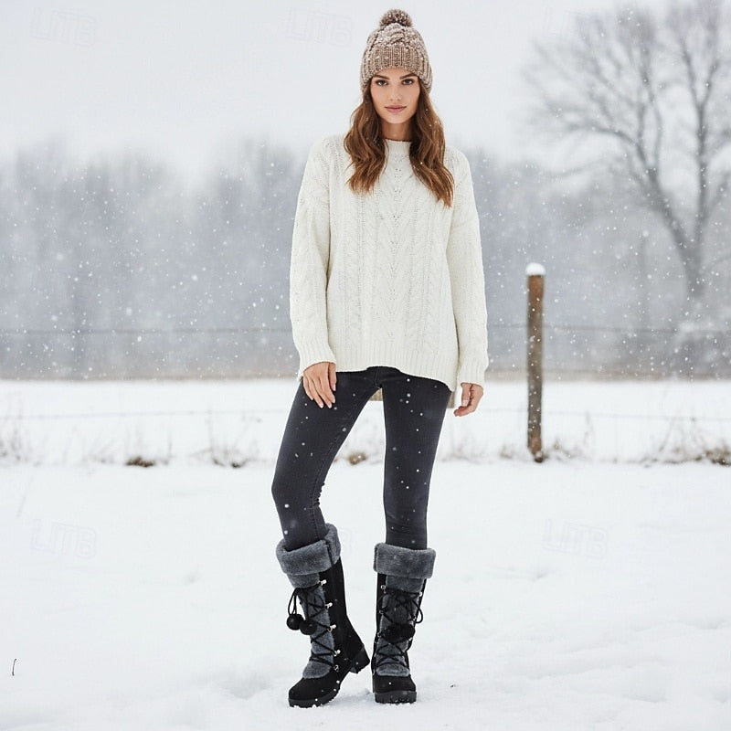 Harper | Fur-Trimmed Waterproof Lace-Up Knee-High Winter Boots
