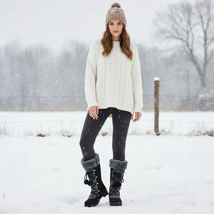 Harper | Fur-Trimmed Waterproof Lace-Up Knee-High Winter Boots