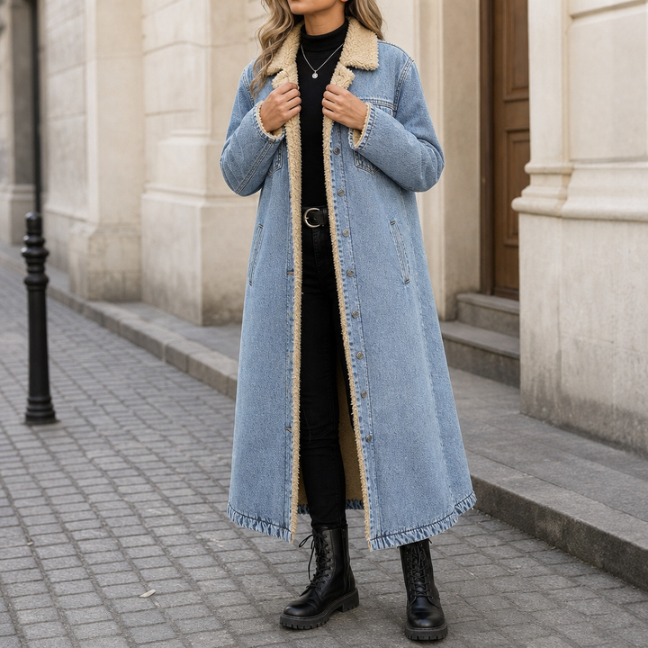 Jenny | Sherpa-Lined Long Denim Winter Coat