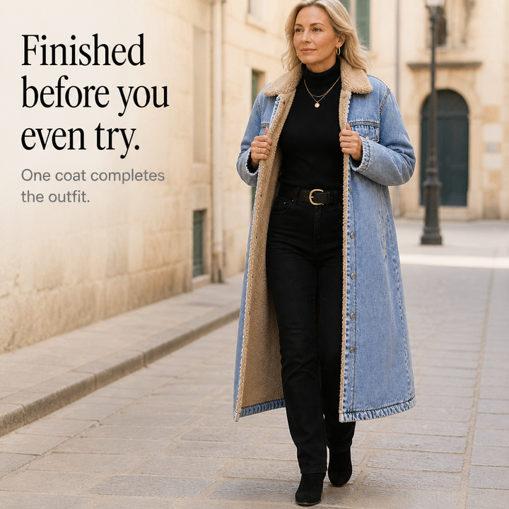 Jenny | Sherpa-Lined Long Denim Winter Coat