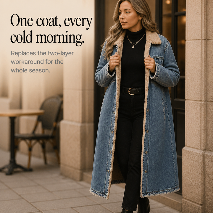 Jenny | Sherpa-Lined Long Denim Winter Coat