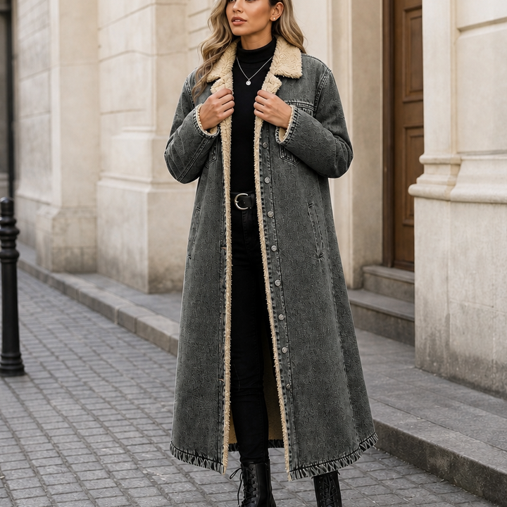Jenny | Sherpa-Lined Long Denim Winter Coat