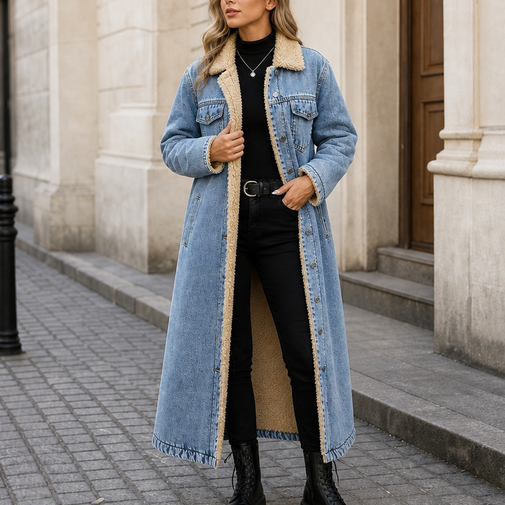 Jenny | Sherpa-Lined Long Denim Winter Coat