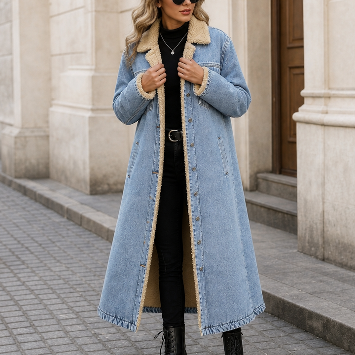 Jenny | Sherpa-Lined Long Denim Winter Coat