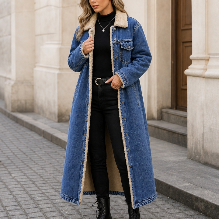 Jenny | Sherpa-Lined Long Denim Winter Coat