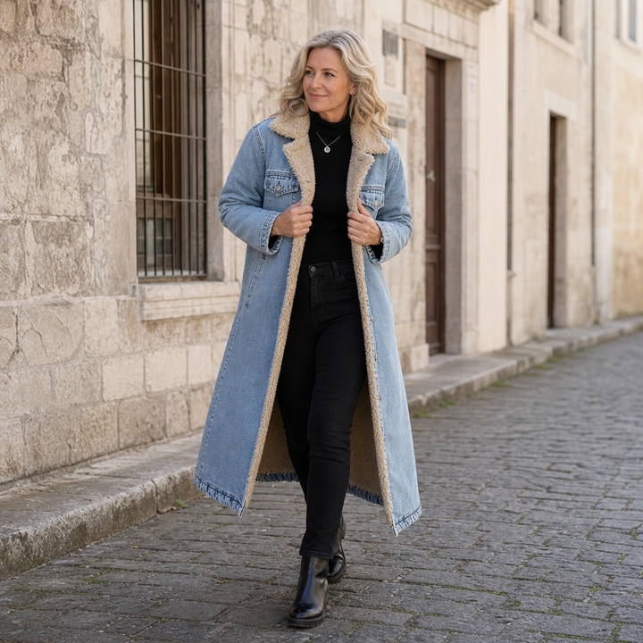 Jenny | Sherpa-Lined Long Denim Winter Coat