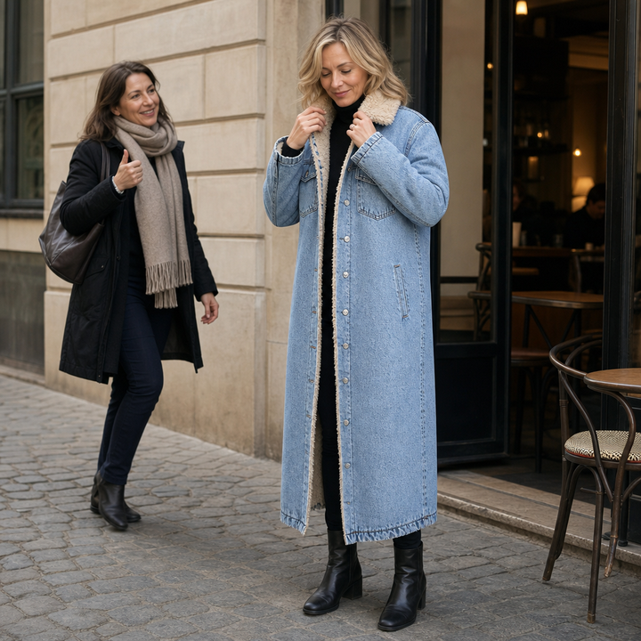 Jenny | Sherpa-Lined Long Denim Winter Coat