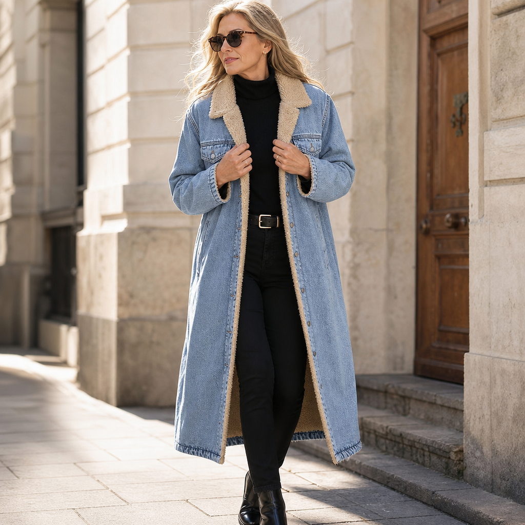 Jenny | Sherpa-Lined Long Denim Winter Coat
