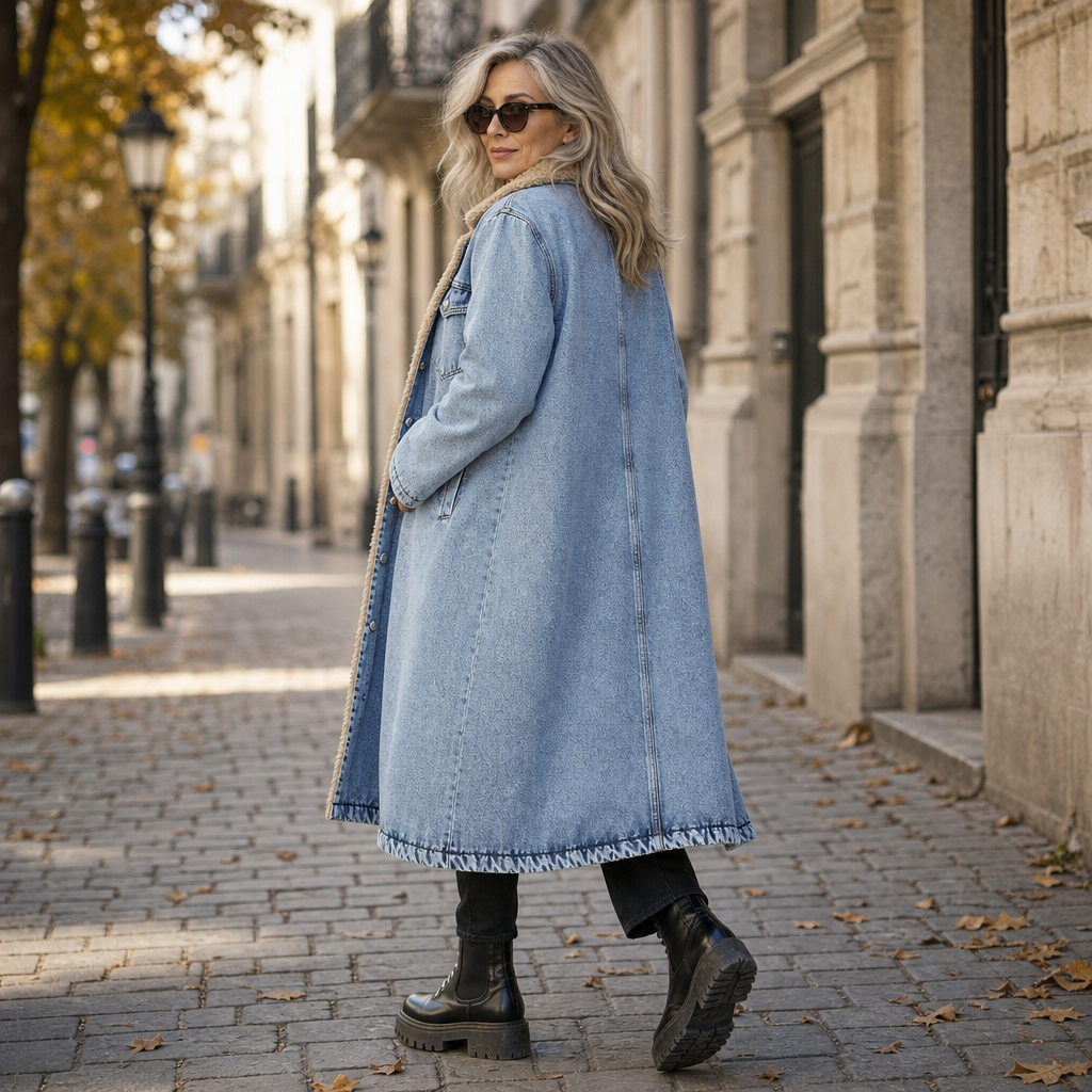Jenny | Sherpa-Lined Long Denim Winter Coat