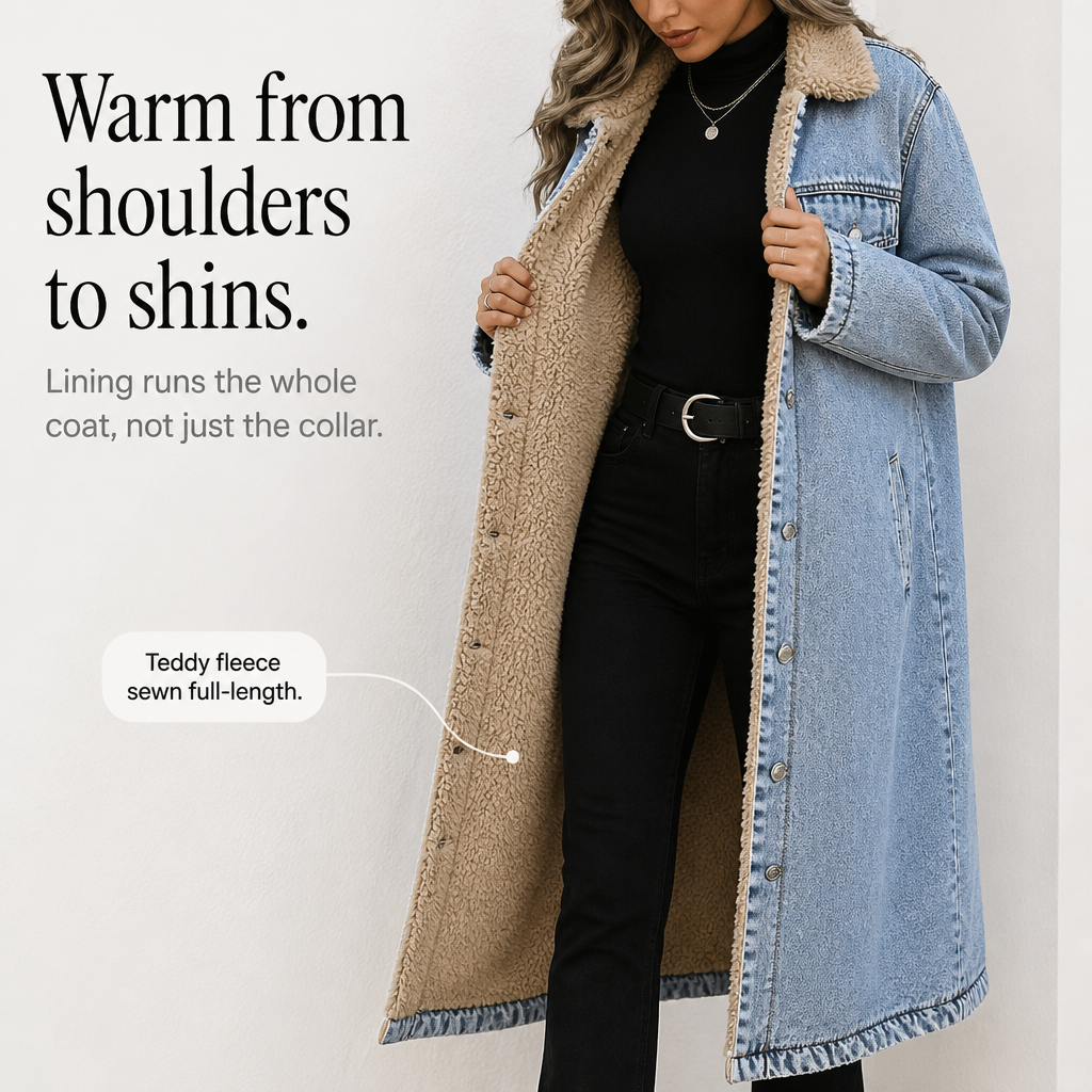 Jenny | Sherpa-Lined Long Denim Winter Coat