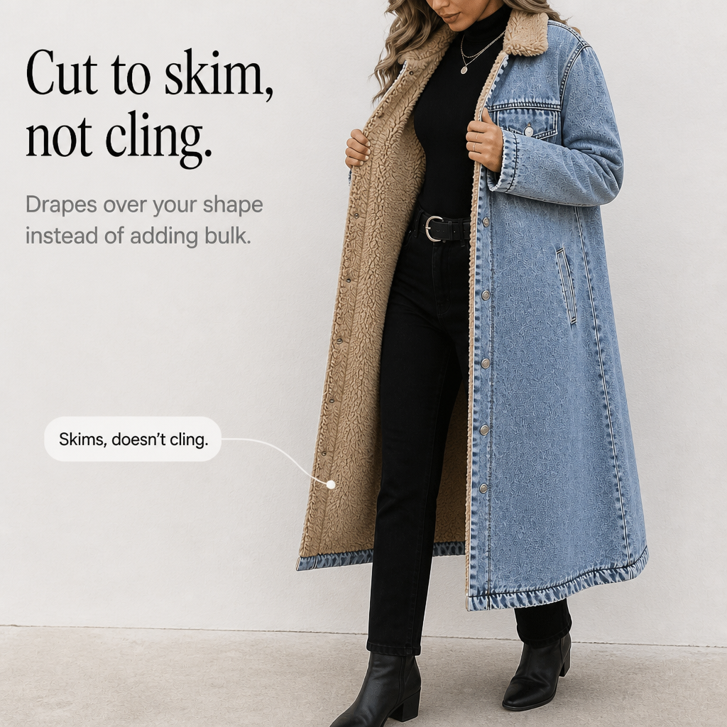 Jenny | Sherpa-Lined Long Denim Winter Coat
