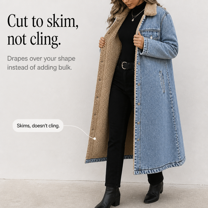 Jenny | Sherpa-Lined Long Denim Winter Coat