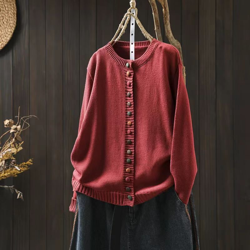 Gretchen | Decorative-Button Relaxed One-Size Cardigan