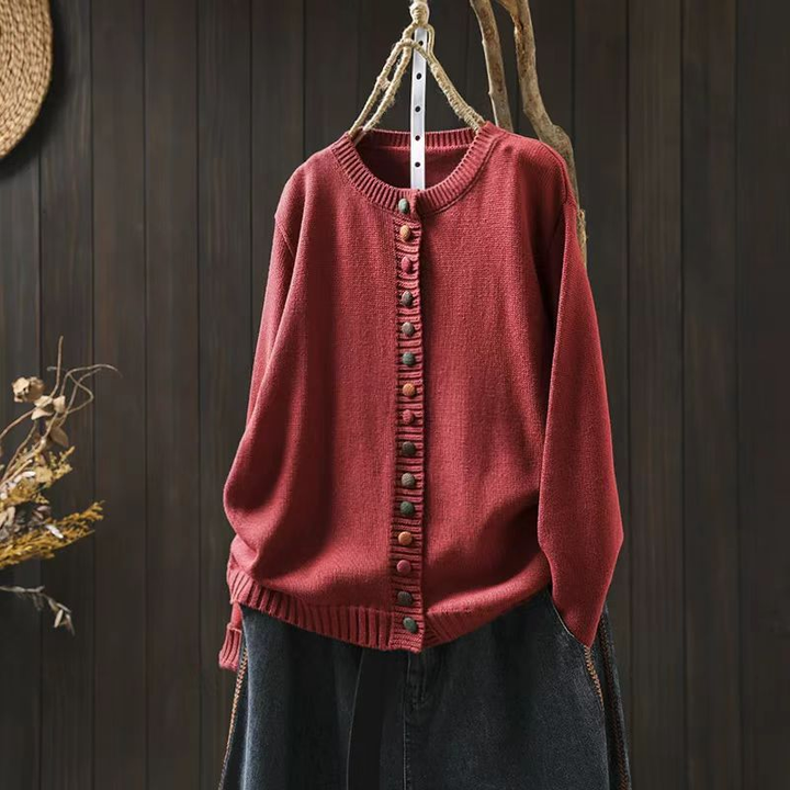 Gretchen | Decorative-Button Relaxed One-Size Cardigan