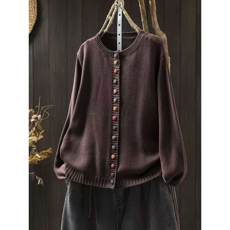 Gretchen | Decorative-Button Relaxed One-Size Cardigan