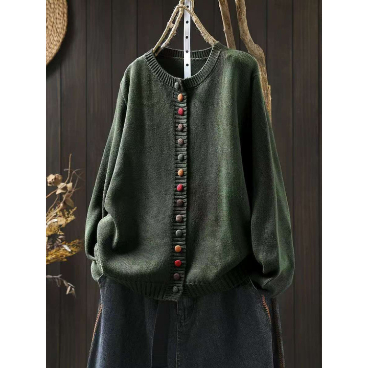 Gretchen | Decorative-Button Relaxed One-Size Cardigan