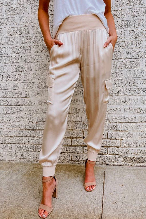 Kaia | High-Waisted Elastic-Cuff Cargo Jogger Pants