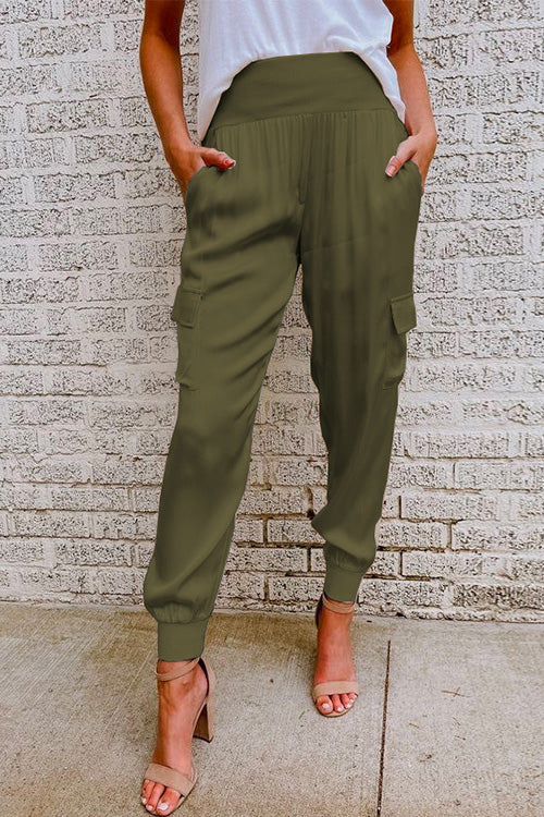 Kaia | High-Waisted Elastic-Cuff Cargo Jogger Pants
