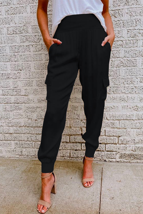 Kaia | High-Waisted Elastic-Cuff Cargo Jogger Pants