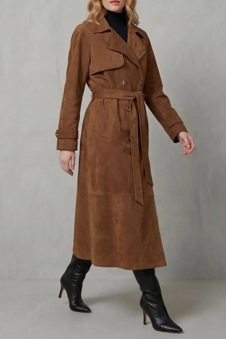 Laura | Belted Double-Breasted Suede Trench Coat for Fall