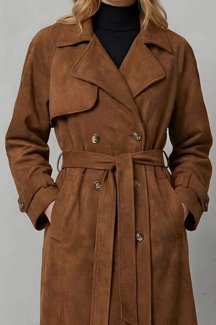 Laura | Belted Double-Breasted Suede Trench Coat for Fall