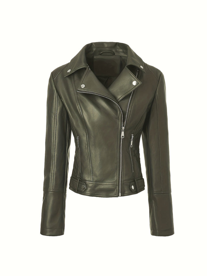 Lacey | Asymmetric-Zip Faux-Leather Biker Jacket