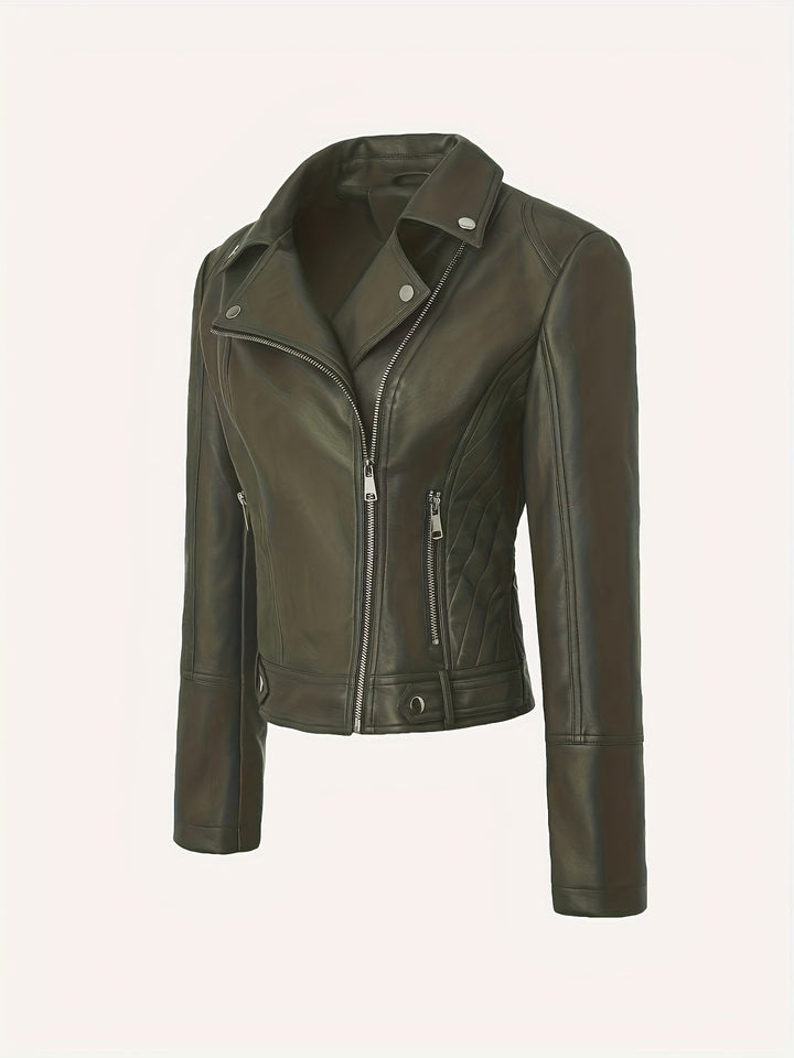 Lacey | Asymmetric-Zip Faux-Leather Biker Jacket