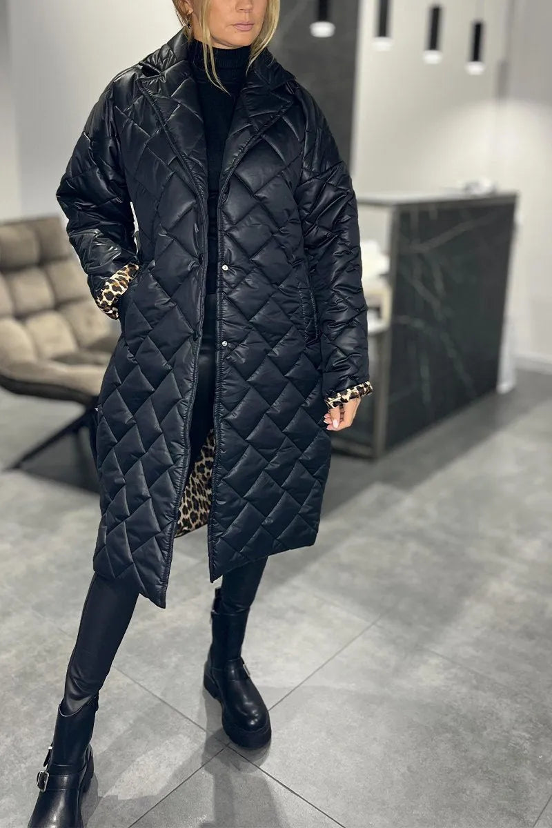 Lori | Leopard-Lined Snap-Front Quilted Coat