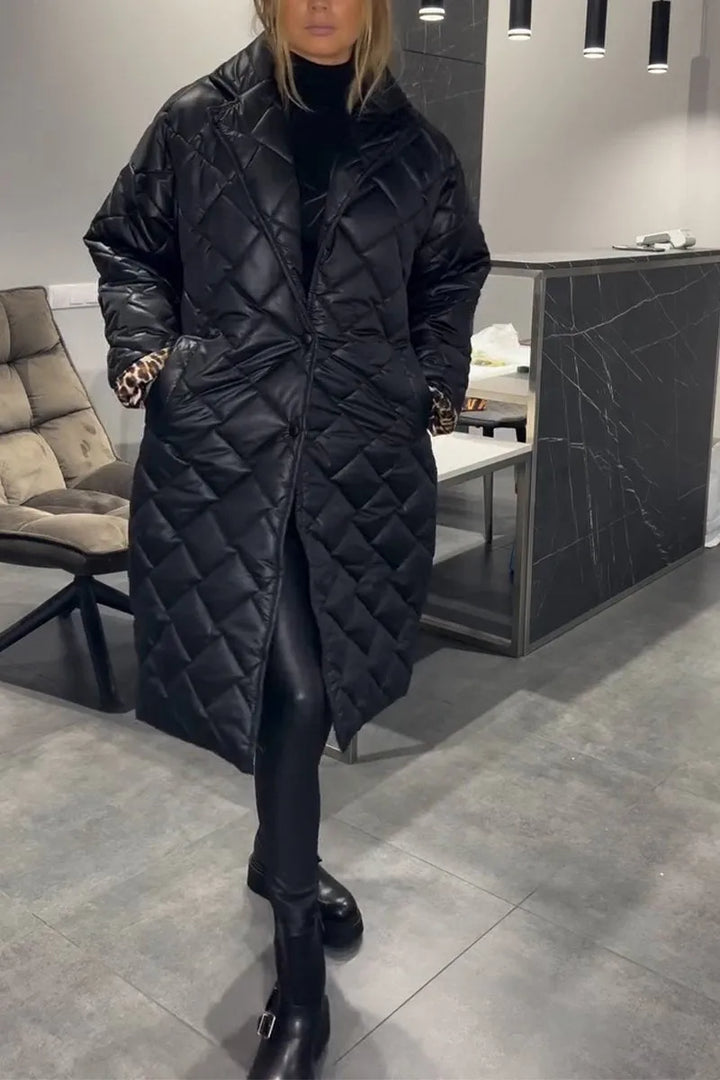 Lori | Leopard-Lined Snap-Front Quilted Coat