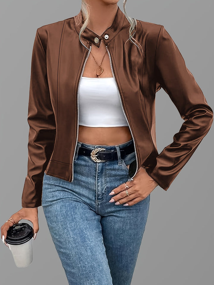 Mariah | Cropped Zip-Up Faux-Leather Jacket
